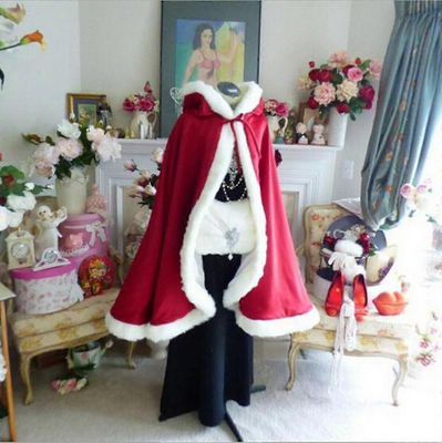 Aikuinen lapsi Cosplay Jouluvaippa Punainen Sametti Joulupukki Ylellinen viitta Viitta Valkoinen pörröinen viitta Kuuma