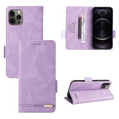 Gangxun Etui til iphone 12 Pro Max læderetui folio flip med kreditkort slots Etui Coque Lilla