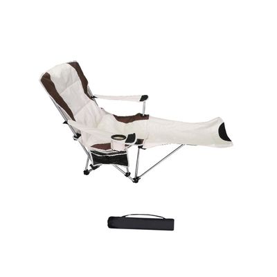 Taitettava retkeilytuoli Kalastus Vaellus Lepotuoli Ulkona Matka Nojatuoli harmaa beige pehmustetulla 150cmx51cmx76cm