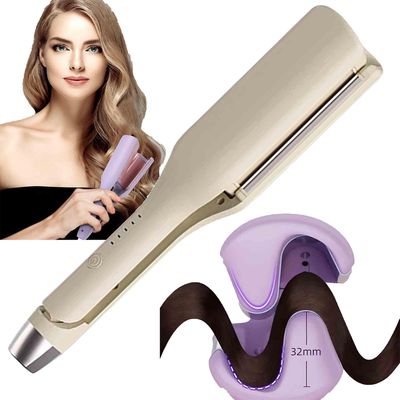 Kakanwo Wave Curling Iron Rommantic Franske egg Roll Curling Iron V-formet keramiske Big Waves Hair Crimper Beige