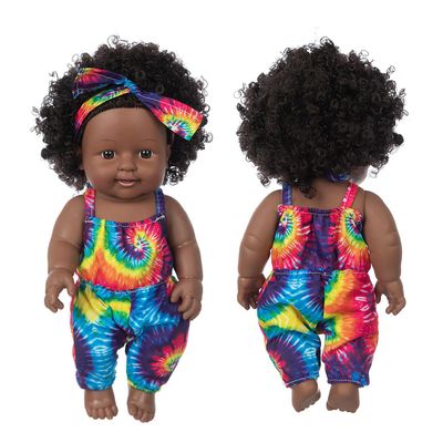 Kuankuanbao Sort hud afrikansk sort baby sød krøllet hår blonde nederdel 12INCH vinyl baby legetøj A
