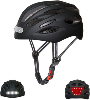Linkrunning Voksen cykelhjelm med forlygte og baglygte, cykelhjelm Letvægts cykelhjelme til skateboard mountain road bike, usb genopladelig, Adjusta