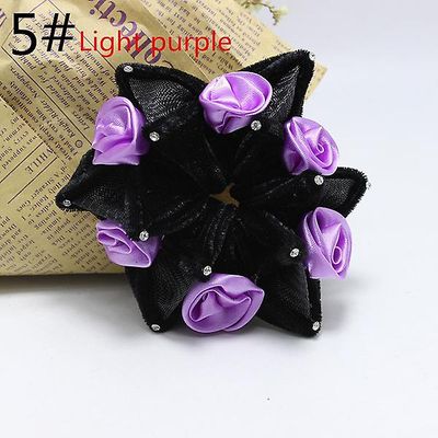 2pc Chiffon Rose Hex Hoved Blomst Hår Ring Pandebånd Farve Trompet med Diamant Fleece Pandebånd 5