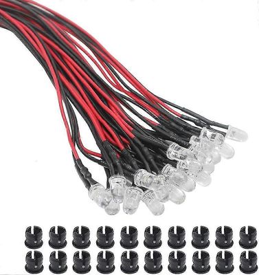 20 x 3 mm LEDit 20 cm kaapelilla DC 12 V Led Valmiit langalliset asennusrenkaat Muovi (lämmin valkoinen) Tw keltainen