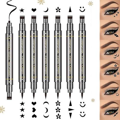 6 kpl Nestemäinen eyeliner-setti, kaksipuolinen Eyeliner-leimakynä Eyeliner Tatuointityökalu vedenpitävä tahrankestävä Eyeliner-leima Meikki-hymiö,...