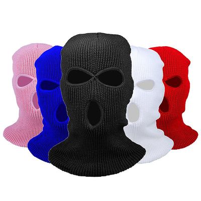 Unbrand 3hullsstrikket heldekkende skimaske vinterbalaklava varm strikket helmaske Rød 1 Pc