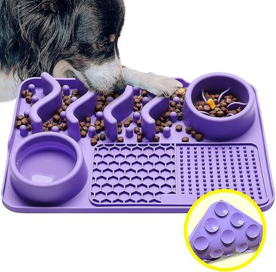 Tianzun Slikking matte for hunder, oppgradert 3 i 1 langsom mater hundeskåler hund slikker matte med sugekopper, for angstlindring Lilla