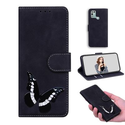 Etui til Infinix Hot 9 Play Butterfly Cover Premium Læder Magnetisk- Pink Sort