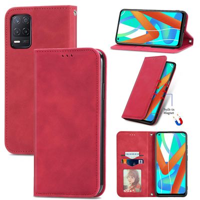 Gangxun Sag For Oppo Realme V13 Magnetisk Lukning Læder Tegnebog Cover Housse Etui Shockproof - Rød