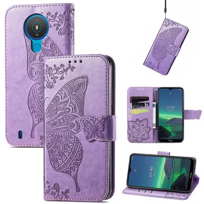 Gangxun Kompatibel med Nokia 1.4 Case Flip Cover Emboss Butterfly Soft Tpu Stødsikker Shell Slim - Violet