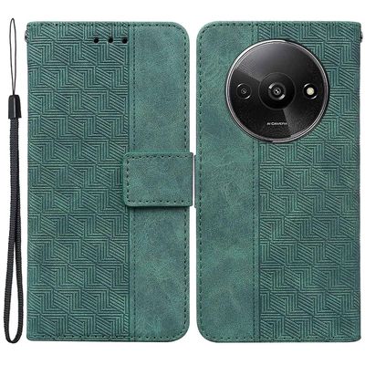 Winov For Xiaomi Redmi A3 mobiltelefonveske Lærdeksel, Telefon Beskyttende Shell Geometri Design - Brun Grønn