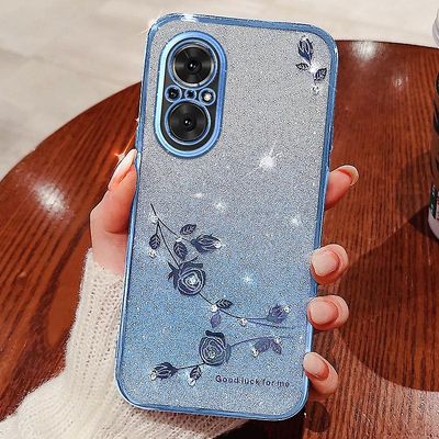KADEM for Realme C67 4G kansi strassi kukka sisustus puhelinkotelo TPU puhelinsuoja - sininen