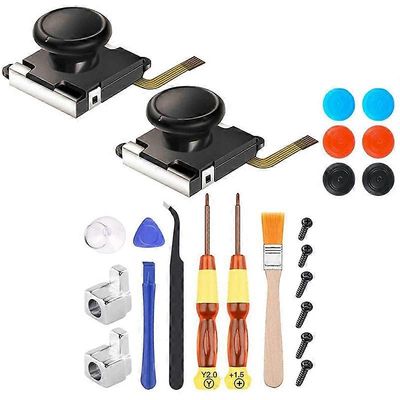 2-pakkaus 3D Joycon joystick vaihto, analoginen peukalosauva Joy Con korjaussarja Nintendo Switchille, ristiruuvimeisselillä musta