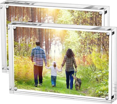 Phwj Akryl fotorammer 15 x 20 cm - Sett med 2, rammeløse bilderammer på skrivebordet med magnetisk, dobbeltsidig klar