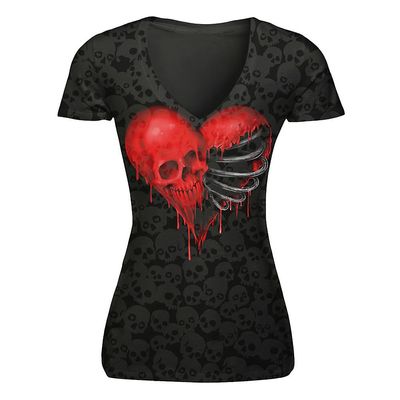 Ruili Grænseoverskridende udelukkende til Ebay Wish2017 Europæiske og amerikanske eksplosionsmodeller Skull Digital Printing V-neck Kortærmet T-shi...