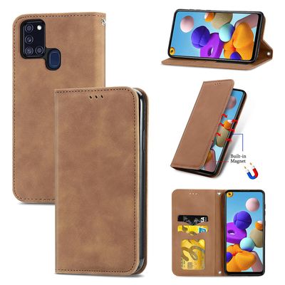 Gangxun Sag til Samsung Galaxy A21s Magnetisk Lukning Læder Tegnebog Cover Housse Etui Shockproof - Marron