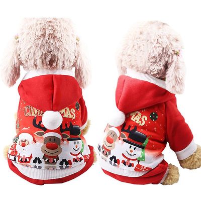 Varychmoo Jul Pet Tøj Xmas Hoodie Hvalp Cat Hund Vinter Varmt Tøj Rød XS