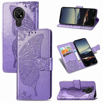Gangxun Kompatibel med Nokia 3.4 Case Flip Cover Emboss Butterfly Soft Tpu Stødsikker Shell Slim - Violet