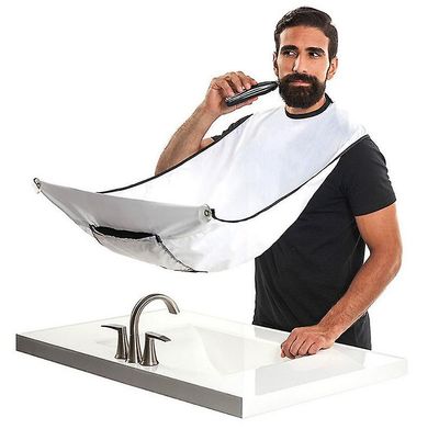 Handuo Skæg Bib Skæg Forklæde - Non-stick Skæg Cape Grooming Cloth hvid