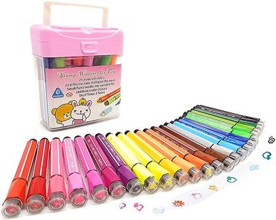 Sofirn Stempelmarkør til børn Akvarel Penne Opbevaring Sag - 24 farver (pink Opbevaring For Markører)