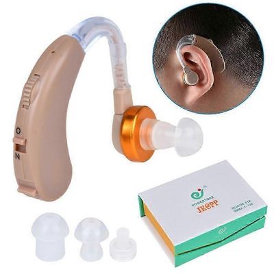 Jeek F-138 Äänenvahvistimen kuulolaitteet korvassa Kuulolaitteen akku toimii säilytyskotelolla kuurouteen vanhuksille