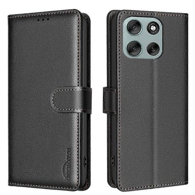 Yhteensopiva Motorola Moto G56 5G -nahkakotelon kanssa BINFEN COLOR BF32 lompakko RFID-puhelimen kansi Musta