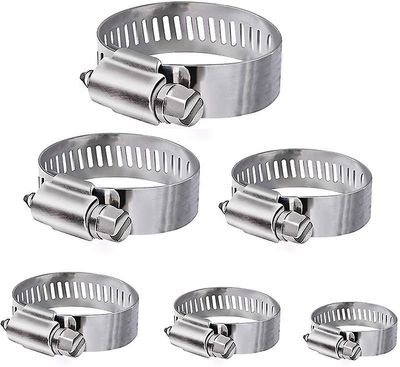 Slangeclips, 36 stykker justerbar 6-51 mm rækkevidde rustfrit stål klemmer sortiment af 8 størrelser