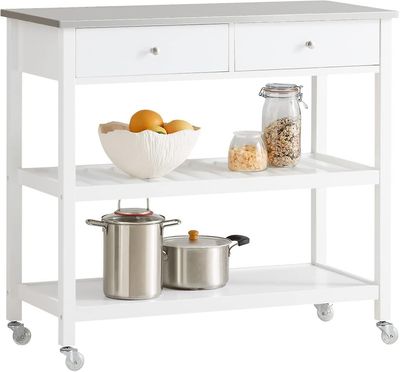 SoBuy køkken opbevaring servering Trolley vogn med rustfrit stål Top, FKW47-W Hvid