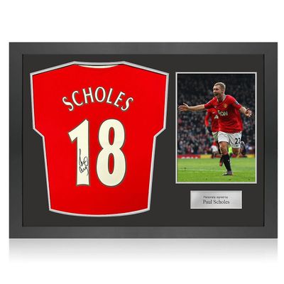 Exclusive Memorabilia Paul Scholes signerte Manchester United 2022-23 fotballdrakt. Ikonramme sølv