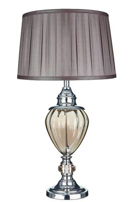 Searchlight Lighting Greyson 1 Lys bordlampe Krom, Rav , Glas urne med brun plisseret skygge, E27