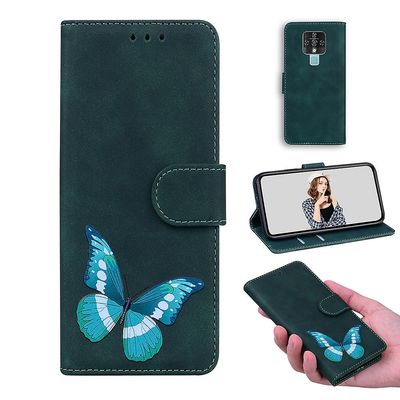 Etui til Tecno Camon 16 Butterfly Cover Premium Læder Magnetisk- Pink Grøn