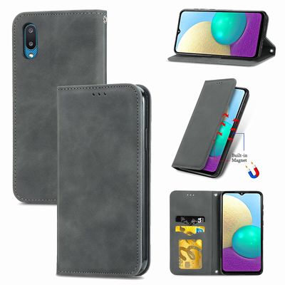 Gangxun Sag til Samsung Galaxy A02 Magnetisk lukning Læder Tegnebog Cover Housse Etui Shockproof - Grå