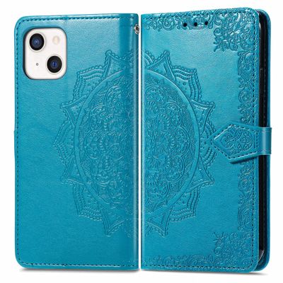 Etui til Iphone 13 Cover Læder Tegnebog Cover Prægning Mandala Magnetisk Flip Protection Stødsikker - Blå