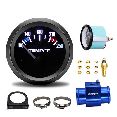 Yituo 52mm bil auto ledet vann temp temperaturmåler kit 100-250 + 32mm sensor adapter yo