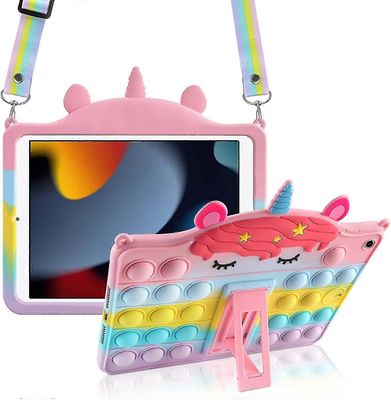 Ipad 10.2 Kotelo Ipad 9. 8. 7. sukupolven kotelo, jossa on kickstand Lanyard Keychain Silikoni Fidget-kuplakotelo tytöille Naiset Söpö Rainbow Pop ...