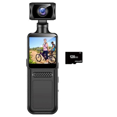 4G protable digitaalikamera 2K taskuliikekamera 180 astetta kääntyvä pyöränkuljettajan tallennin vartalo kulunut Musta 4G+128G