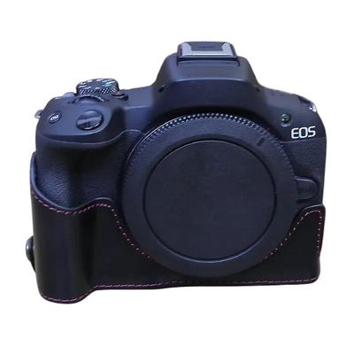 Til Canon EOS R50/R100 kamerabundhylster Stort åbningsdesign PU-læder halvkropskasse-sort