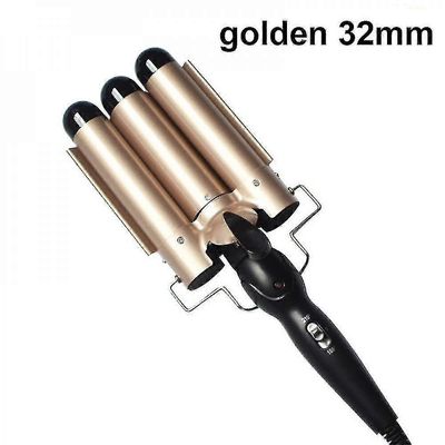 Kolminkertainen keraaminen curlingrauta, uusin versio 3 tynnyrisauva säädettävällä lämpötilalla, kannettavat hiukset Golden 32mm