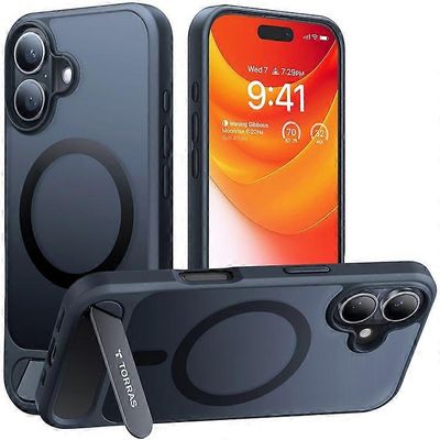 TORRAS-yhteensopiva iPhone 16 -kotelon jalustan TPU+PC-puhelimen suojan kanssa, joka on yhteensopiva MagSafen kanssa Musta