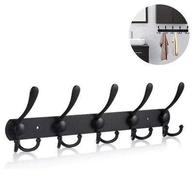 Coat Rack Væg monteret Lang,5 Tri Kroge til hængende frakker, Coat Kroge Vægmonteret, væg Coat bøjle, krog Rack til tøj, jakke, hatte