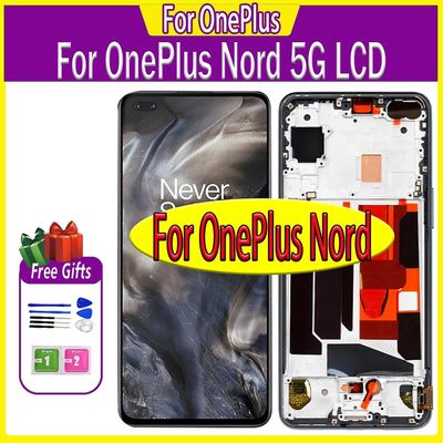 Jiechannel AAA-kvalitet AMOLED LCD for OnePlus Nord 5G-skjerm LCD erstatningspanel for berøringsskjerm Digitizer AC2001 AC2003 skjermmontering TFT ...