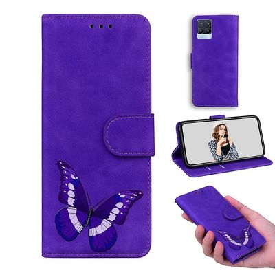 Etui til Realme 8 4g / 8 Pro Butterfly Cover Premium Læder Magnetisk- Pink Lilla