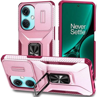 OnePlus Nord N30 5G / CE 3 Lite 5G / OPPO A9 (2020) -kotelolle TPU + PC-puhelimen suojus jalustalla / linssisuojalla Vaaleanpunainen viininpunainen