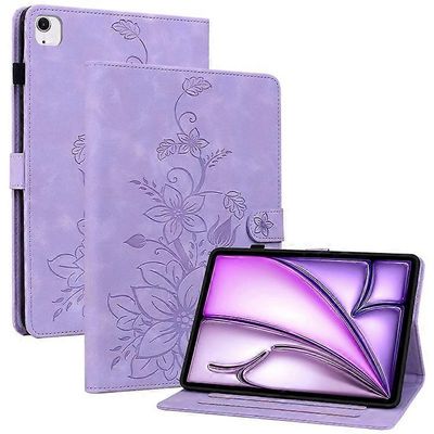 Yhteensopiva iPad Air 11 (2024) -kotelon kanssa, jossa on korttipaikat Lily Flower Leather+TPU Full Protection Tablet Cover Violetti