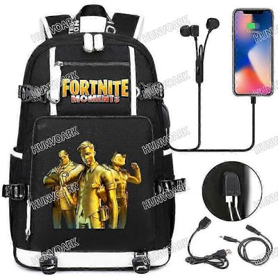 Fortnite-reppu Miehet Naiset Usb-lataus Vedenpitävä Kannettava tietokone Reppu Rento Kangas Koululaukut Tietokone Muistikirja Mochilas Musta