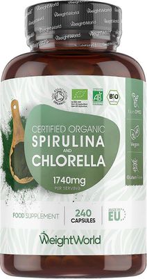 WeightWorld Luomu Spirulina & Chlorella - 240 vegaanista kapselia (80 päivää) - Soil Assoc. -sertifioitu