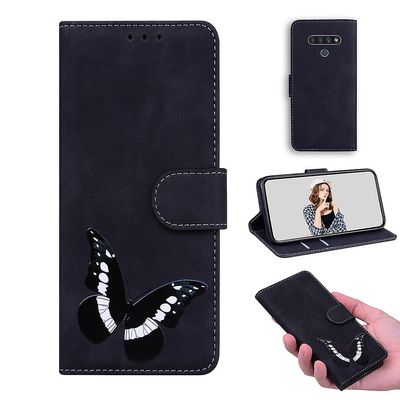 Etui til Lg Stylo 6 Butterfly Cover Premium Læder Magnetisk- Pink Sort