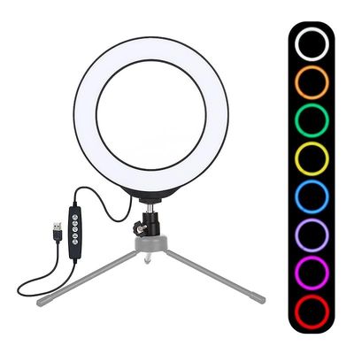 JVY PULUZ 6,2 tommer 16cm USB 10 Modes 8 Farver RGBW Dæmpbar LED Ring Vlogging Photography Video Lights med kolde sko stativ Ball Head (Sort)