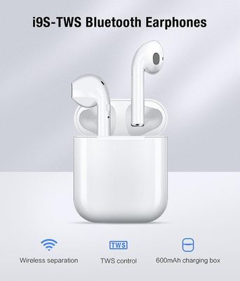 i9s Tws hörlurar trådlös Bluetooth 5.0 hörlurar mini öronsnäckor med mikrofonladdningsbox sportheadset för smart telefon Vit