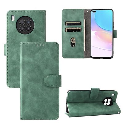 Etui til Huawei Nova 8i Cover Premium Læder Med Kortholder Flip Folio Magnetisk Etui Coque - Sort Grøn